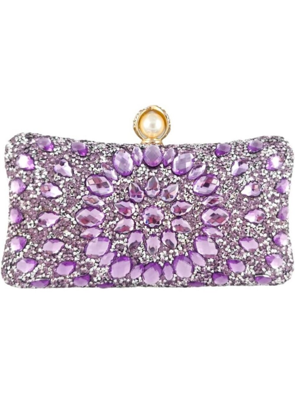 Women's Light Purple Pearl Rhinestone Clutch Evening Bag Wedding Crystal Handbag